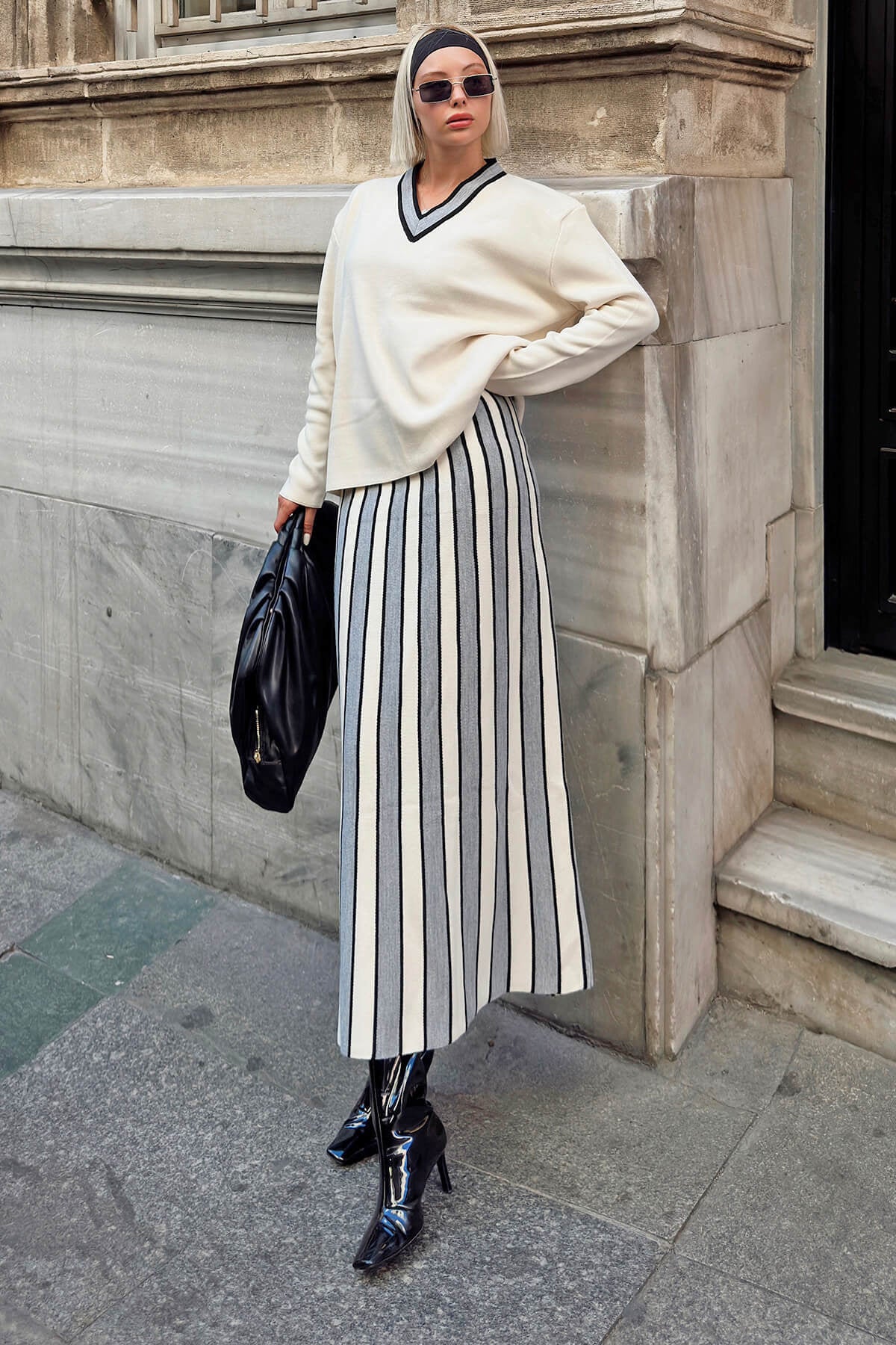 Preston Striped Sweater Midi Skirt