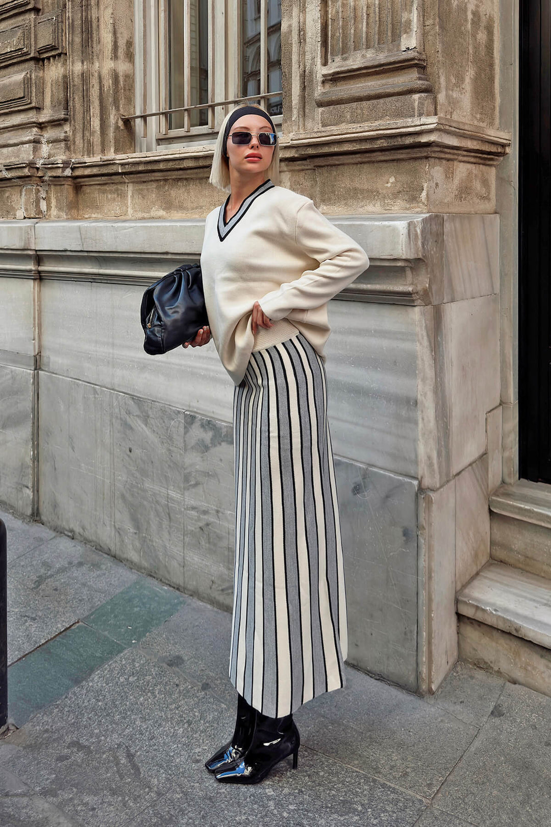 Preston Striped Sweater Midi Skirt