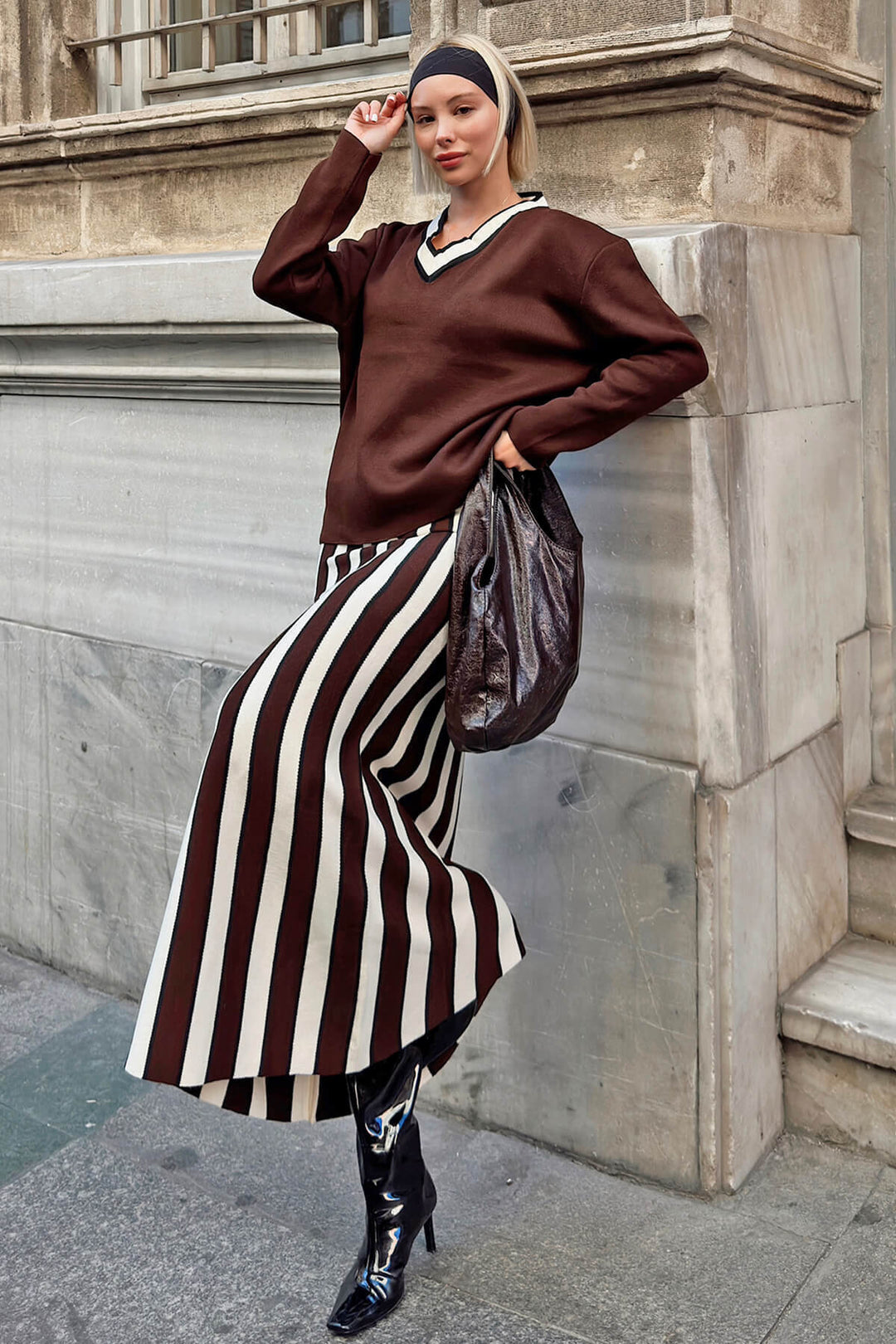 Preston Striped Sweater Midi Skirt