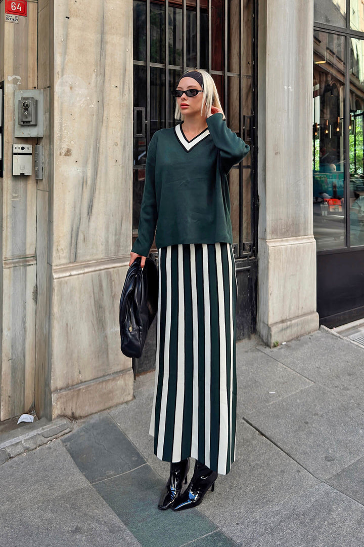 Preston Striped Sweater Midi Skirt