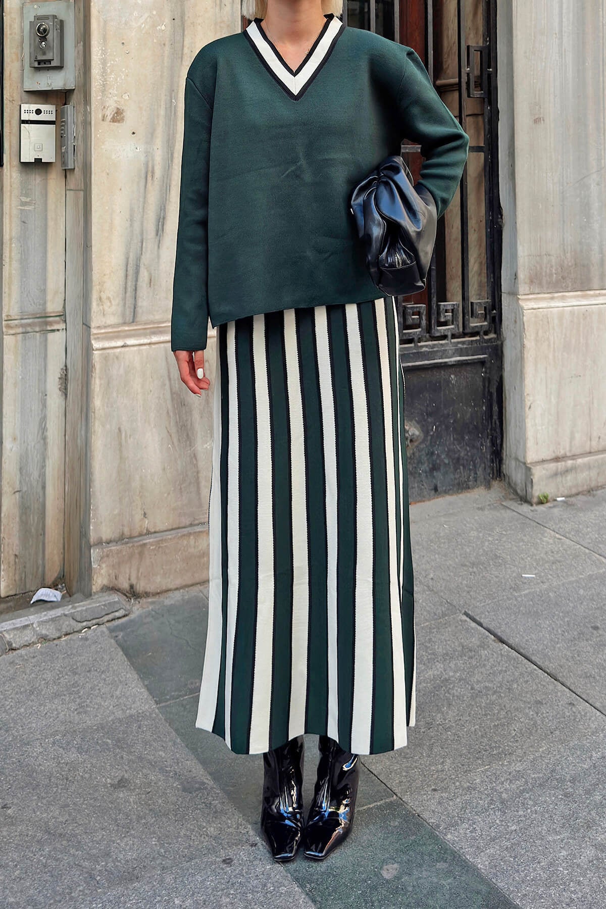 Preston Striped Sweater Midi Skirt